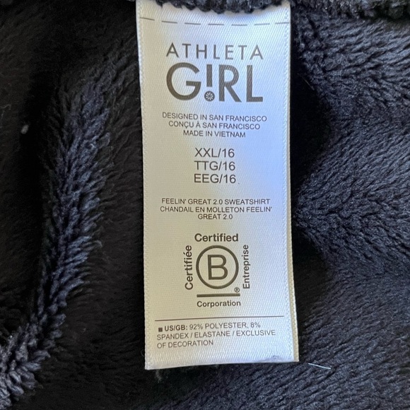 Athleta Big Girl Great 2.0 Velour Sweatshirt Black Plush Soft Long Sleeve Crew - Picture 5 of 7